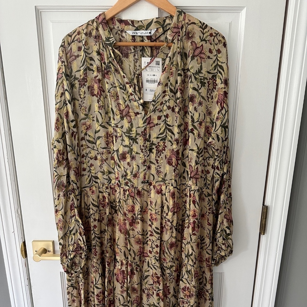 NWT Zara Floral Printed Midi Dress sz L